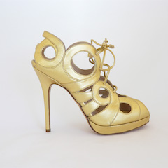 Low-Heeled Gold Shoe by Monqiue Lhuillier